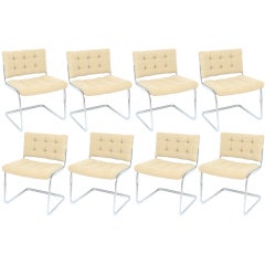 Set of Eight Stendig Cantilevered Chrome and Tufted Chairs