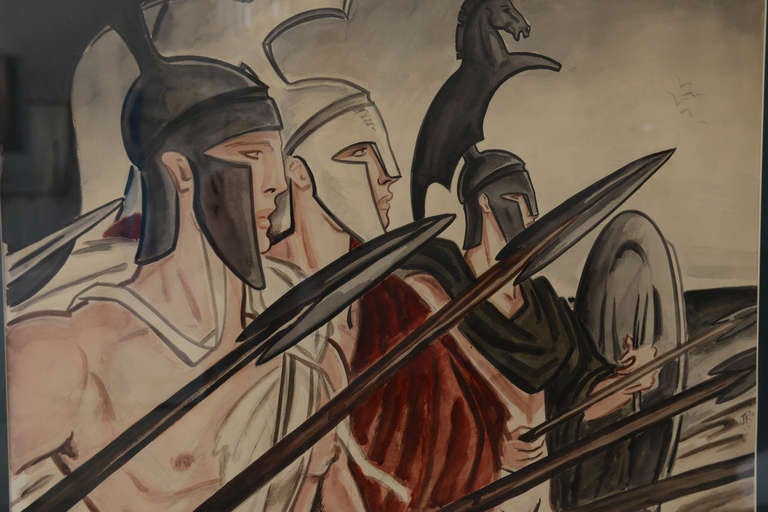Mid-20th Century Warriors, 1950 James Reynolds Watercolor Painting For Sale