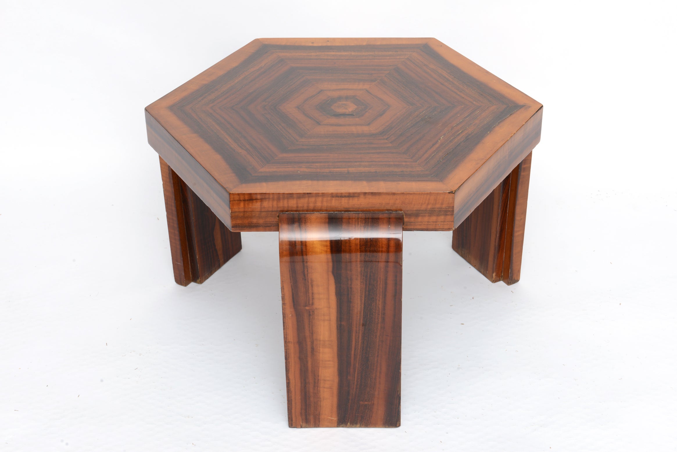 Wood Waterfall Leg Hexagonal Art Deco Side Table