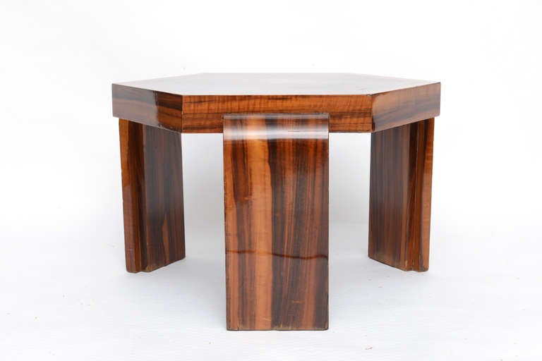 American Wood Waterfall Leg Hexagonal Art Deco Side Table