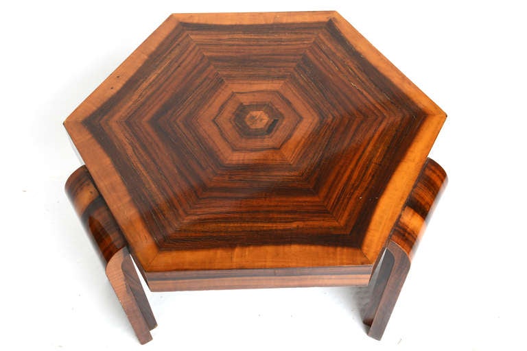 Mid-20th Century Wood Waterfall Leg Hexagonal Art Deco Side Table