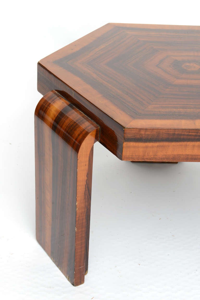 Wood Waterfall Leg Hexagonal Art Deco Side Table 2