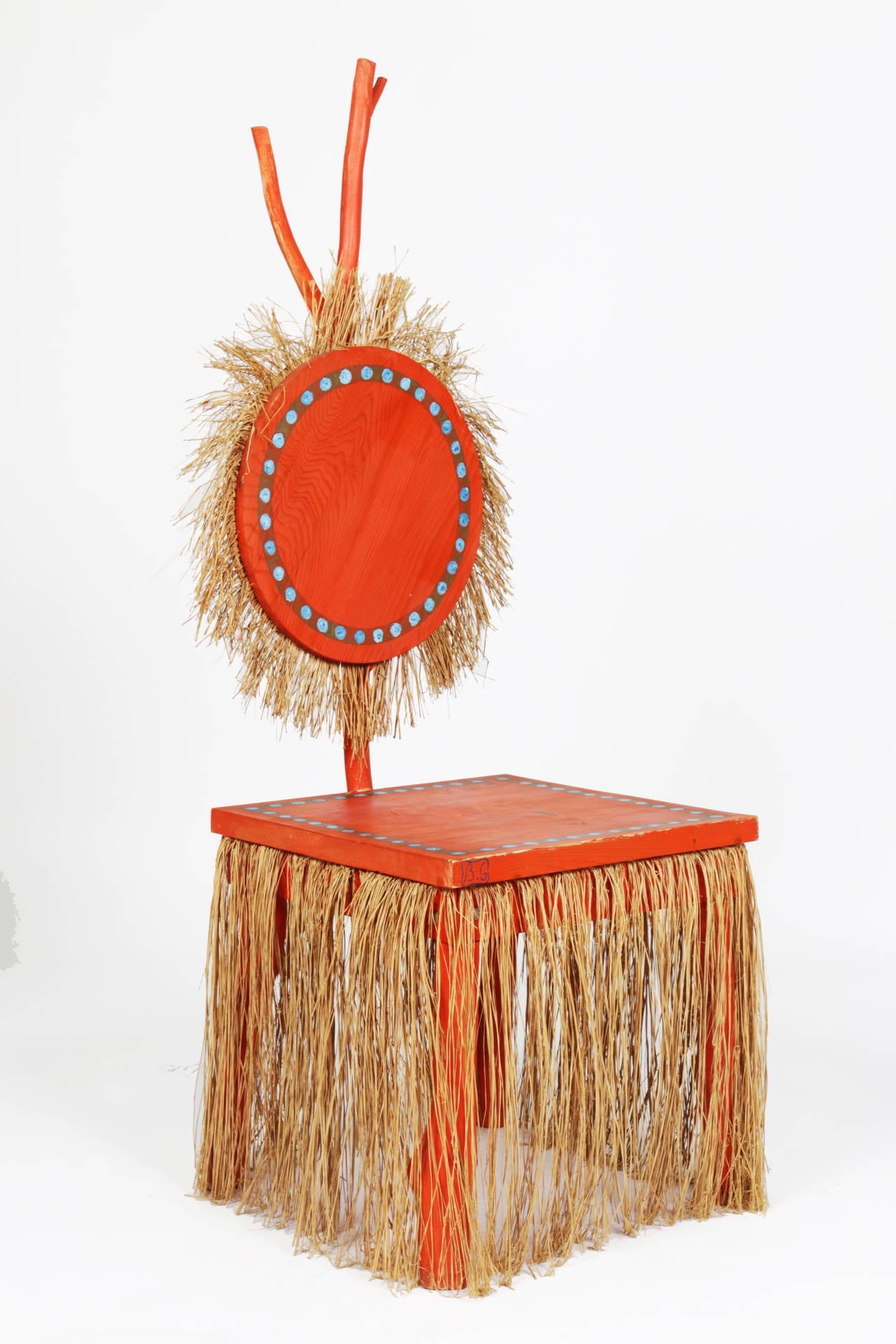 French designers Elizabeth Garouste and Mattia Bonetti created this limited edition painted wood and raffia chair named the 