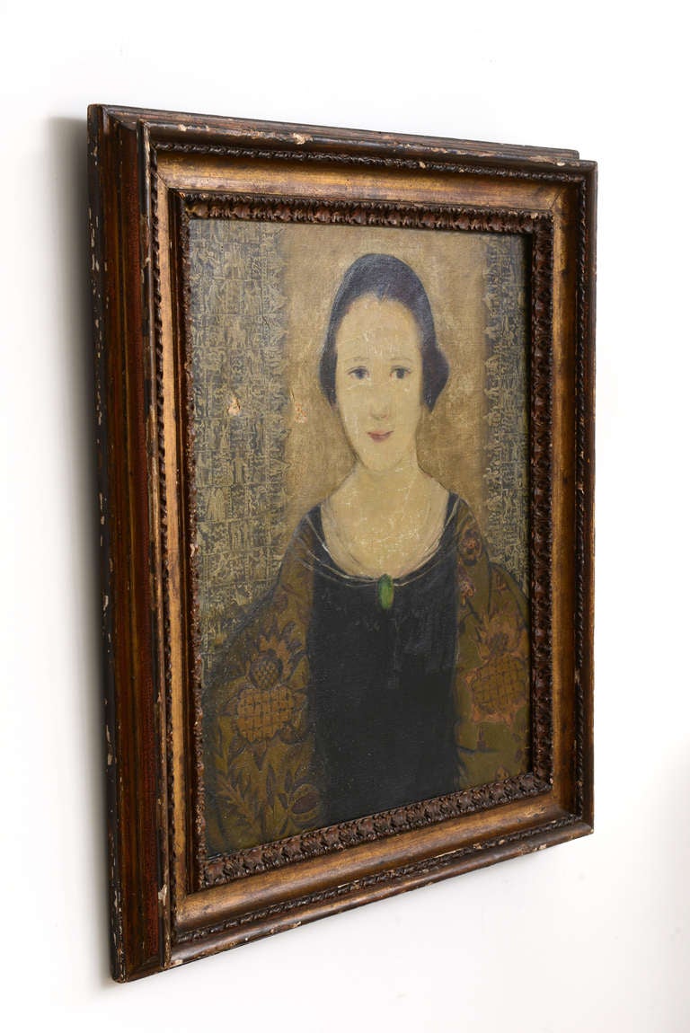 Artist: Alice Riddle Kindler (1892-1980).
Title: Helen.
Date 1920.
Medium: Oil on canvas.
Original frame.
Paper label on reverse.

Acquired in the 1980s from Kelter Malce Antiques, New York

Alice Riddle was born in Germantown, Pennsylvania