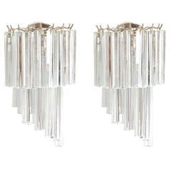 Pair of Mid Century Venini Murano Crystal Prism Wall Sconces