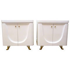 Pair of Mid-Century Sculptural Lacquered Side Tables with Doors