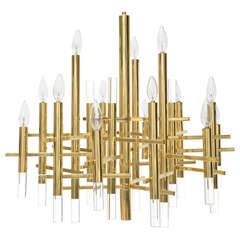 Gaetano Sciolari Large Brass & Lucite Constructivist Chandelier