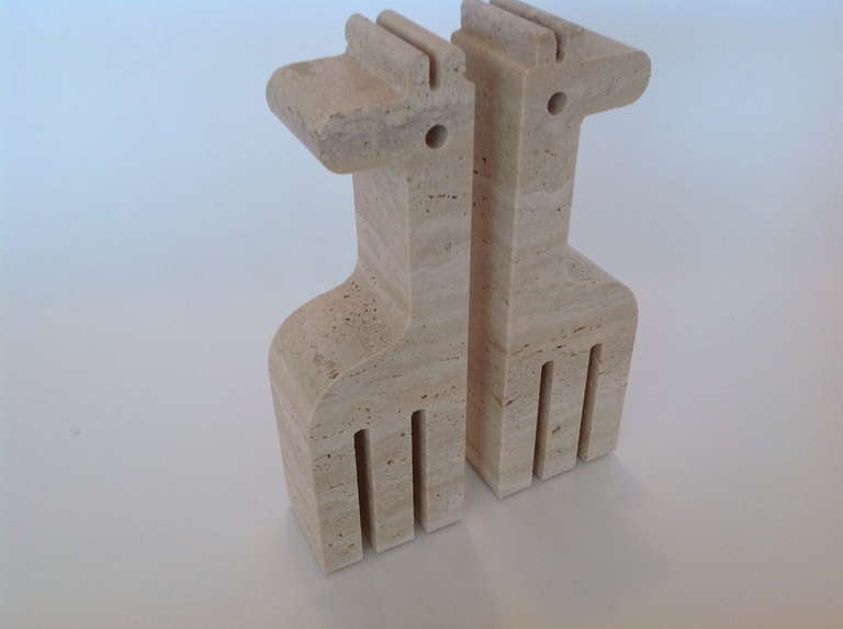 Late 20th Century Pair of Italian Carved Travertine Giraffe Bookends by Fili Mannelli for Raymor