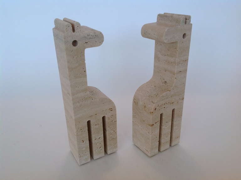 Pair of Italian Carved Travertine Giraffe Bookends by Fili Mannelli for Raymor 1