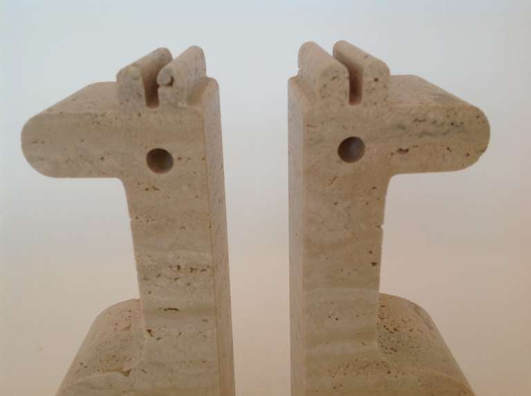 Pair of Italian Carved Travertine Giraffe Bookends by Fili Mannelli for Raymor 3
