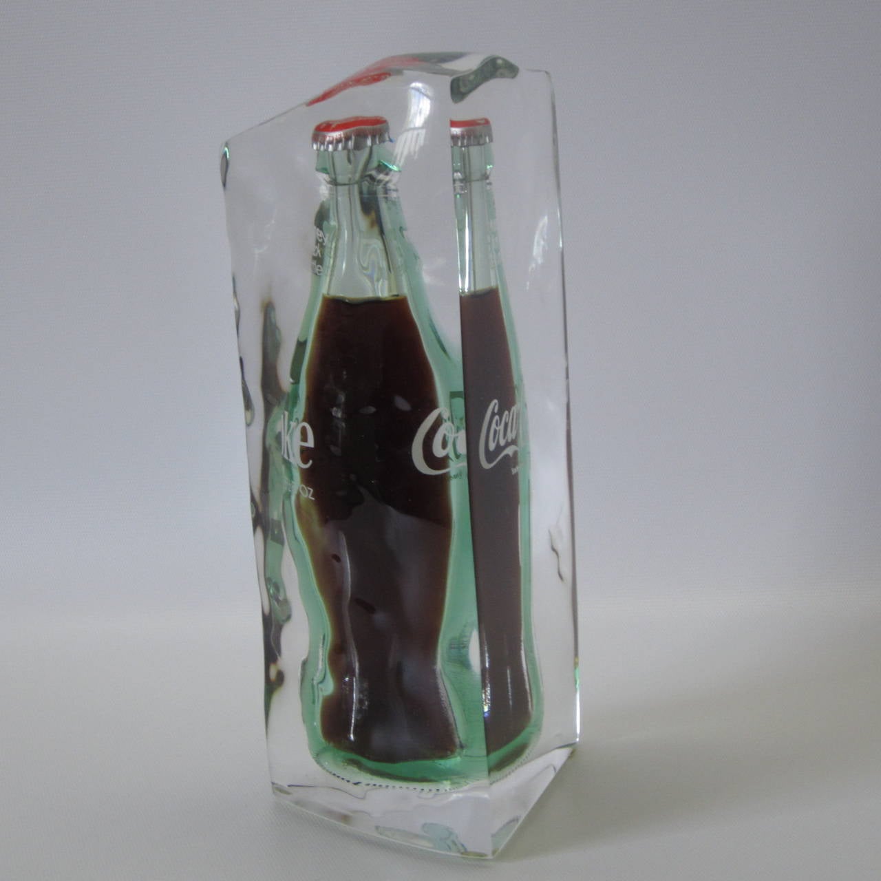 American Pop-Art Sculpture of Original Coca-Cola Bottle Encased in Molten Lucite For Sale