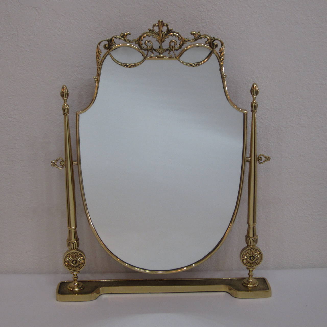 Polished Solid Brass Swivel Vanity Mirror For Sale