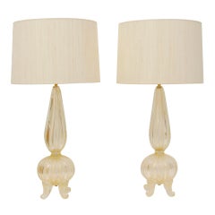 Exquisite Pair Barovier et Toso Gold Fluted Murano Glass Lamps