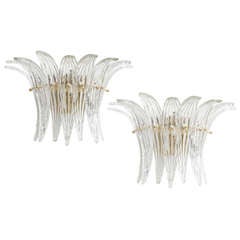 Pair of Hand Blown Murano Glass Palmette Crown Wall Sconces
