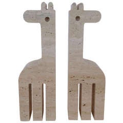 Pair of Italian Carved Travertine Giraffe Bookends by Fili Mannelli for Raymor