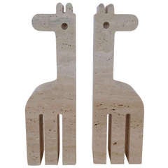 Pair of Italian Carved Travertine Giraffe Bookends by Fili Mannelli for Raymor