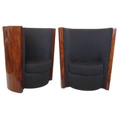 Pair of Curved High-Back Cherrywood Art Deco-style Chairs, Italy, 1950s