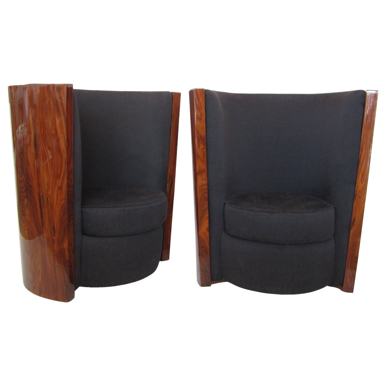 Pair of Curved High-Back Cherrywood Art Deco-style Chairs, Italy, 1950s For Sale