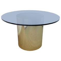 Brass Drum Dining Table with Amber Glass Top
