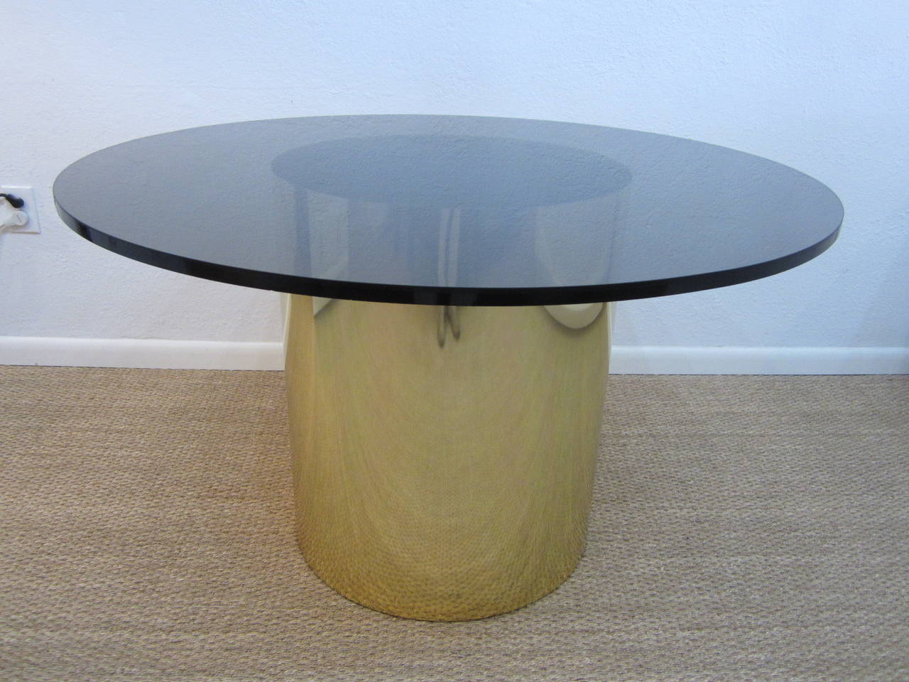 Brass Drum Dining Table with Amber Glass Top 2