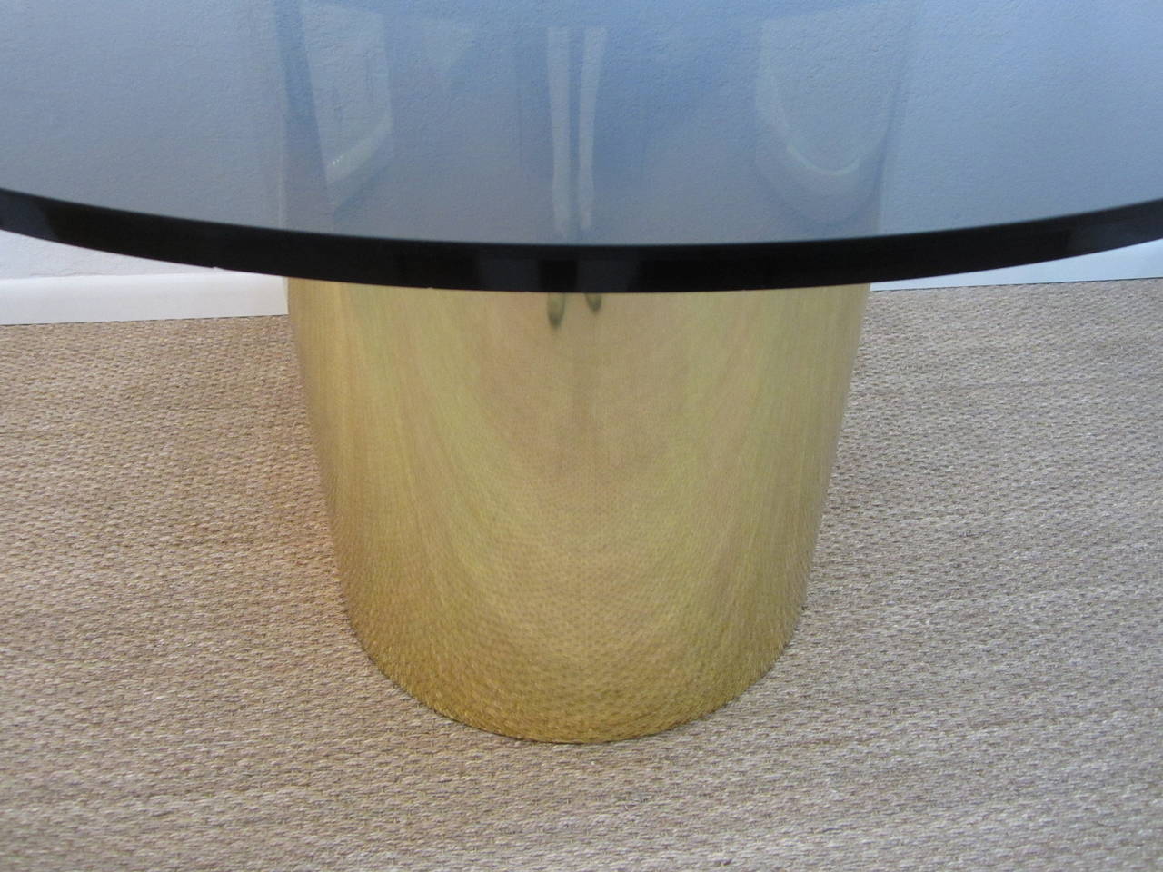 Brass Drum Dining Table with Amber Glass Top 1