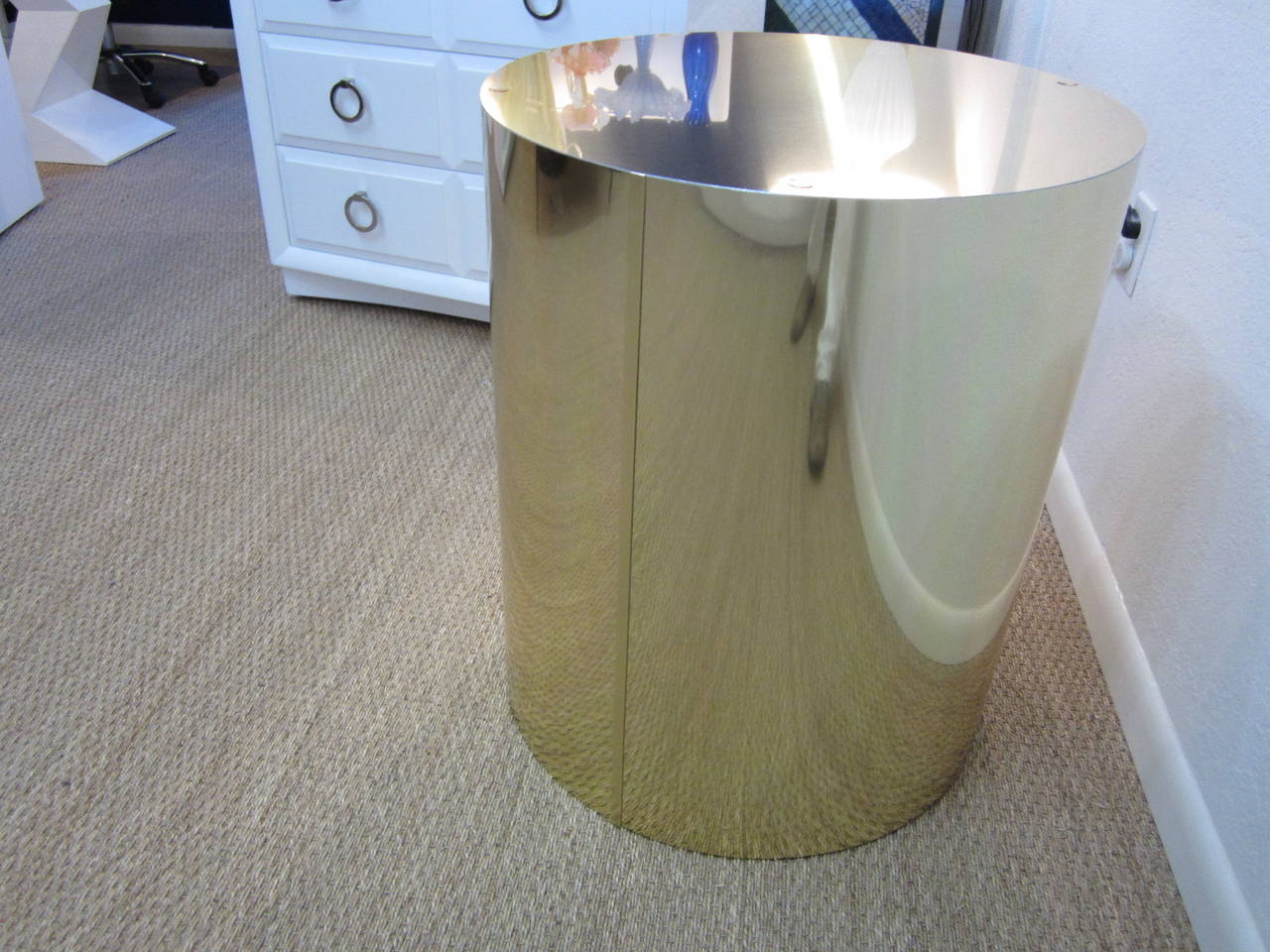 Late 20th Century Brass Drum Dining Table with Amber Glass Top