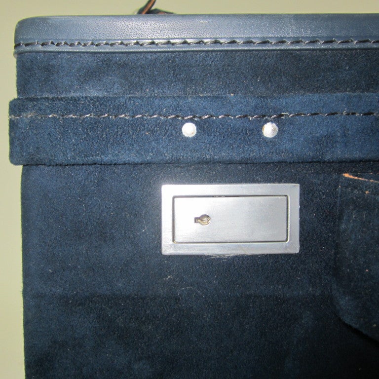 20th Century Halston Train Carrying Case in Navy-Blue Ultra Suede