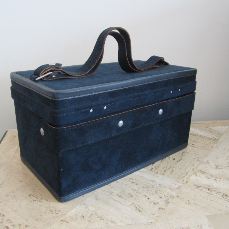 Halston Train Carrying Case in Navy-Blue Ultra Suede 1