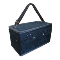 Vintage Halston Train Carrying Case in Navy-Blue Ultra Suede