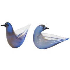 Pair of Lavender Hand Blown Murano Glass Birds