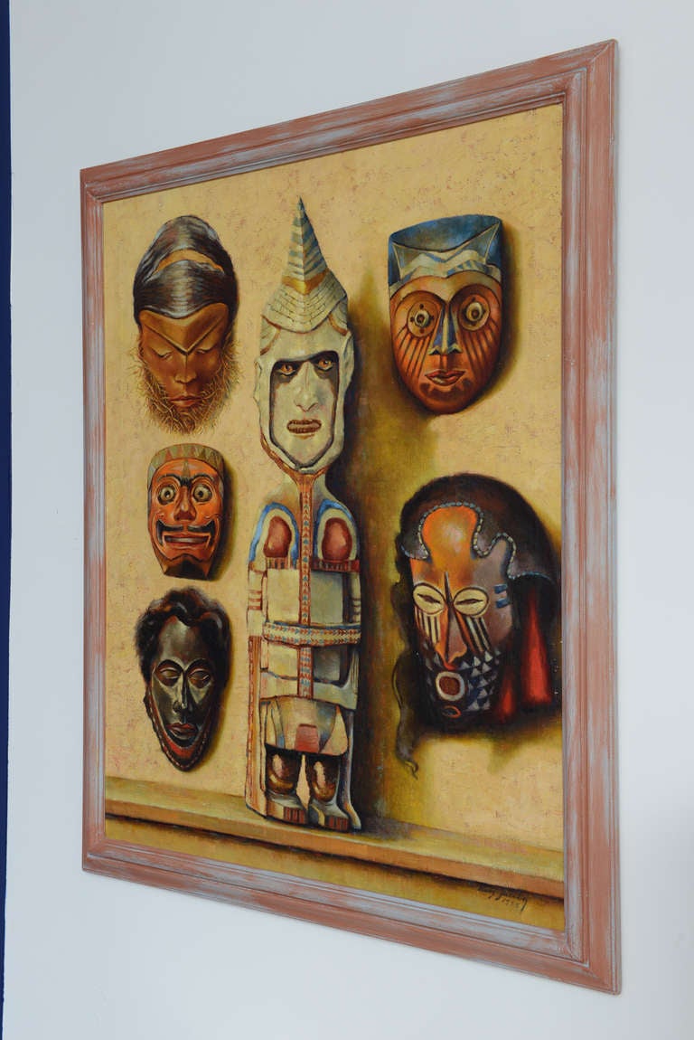 German Large Tribal Mask Painting by Hans Jacoby ca 1955 For Sale