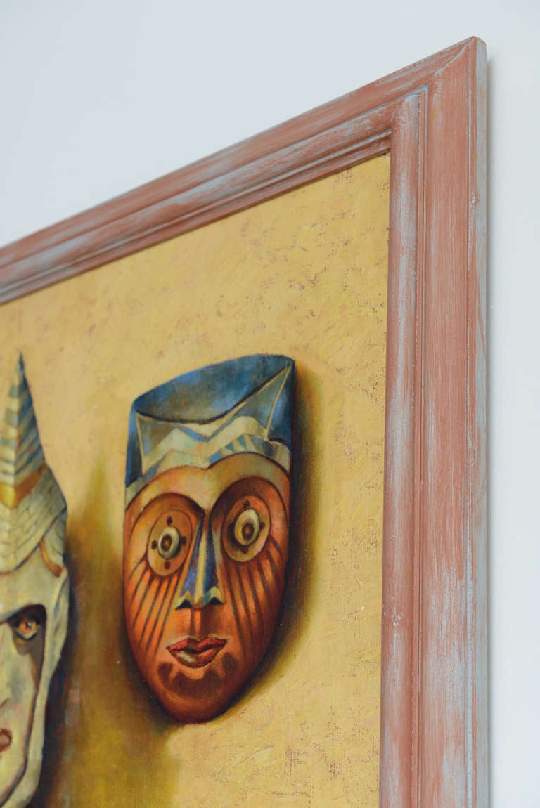 Large Tribal Mask Painting by Hans Jacoby ca 1955 For Sale 4