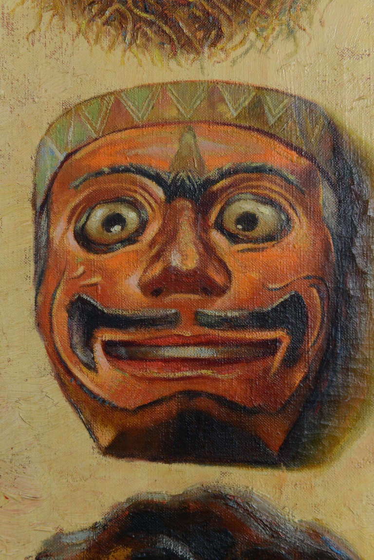 Large Tribal Mask Painting by Hans Jacoby ca 1955 For Sale 2