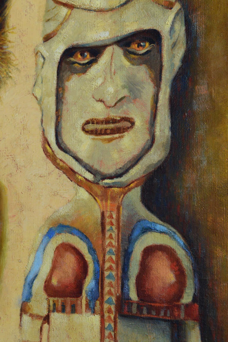 Large Tribal Mask Painting by Hans Jacoby ca 1955 For Sale 3