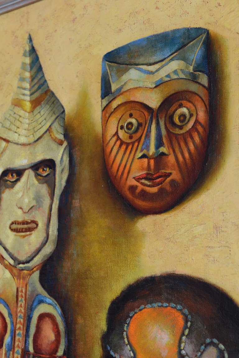 Large Tribal Mask Painting by Hans Jacoby ca 1955 In Good Condition For Sale In Miami, FL