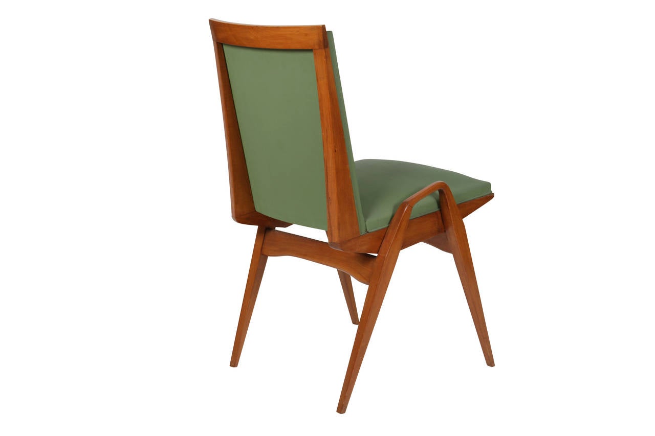 Mid-Century Modern Set of Eight Carlo de Carli Style Pear-Wood Dining Chairs, Italy, 1950s