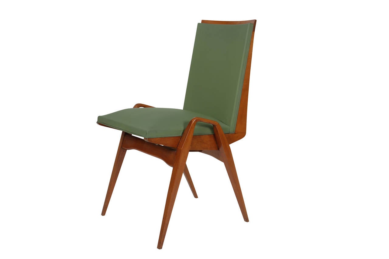 20th Century Set of Eight Carlo de Carli Style Pear-Wood Dining Chairs, Italy, 1950s