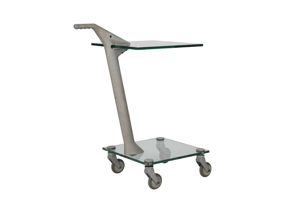 Italian Fontana Arte High-Tech Two-Tier Rolling Table, Memphis Period For Sale