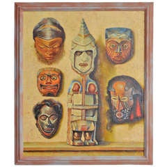 Large Tribal Mask Painting by Hans Jacoby ca 1955