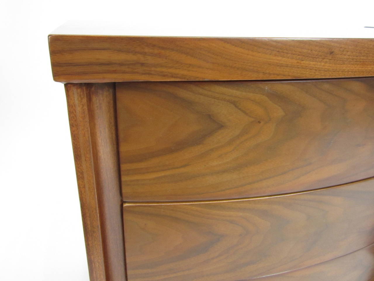 Pair of Walnut Side Tables with Curved Fronts 5