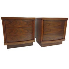 Pair of Walnut Side Tables with Curved Fronts