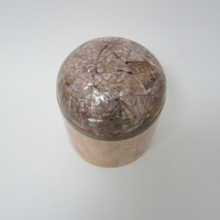 American Maitland Smith Tessellated Marble and Mother-of-Pearl Canister
