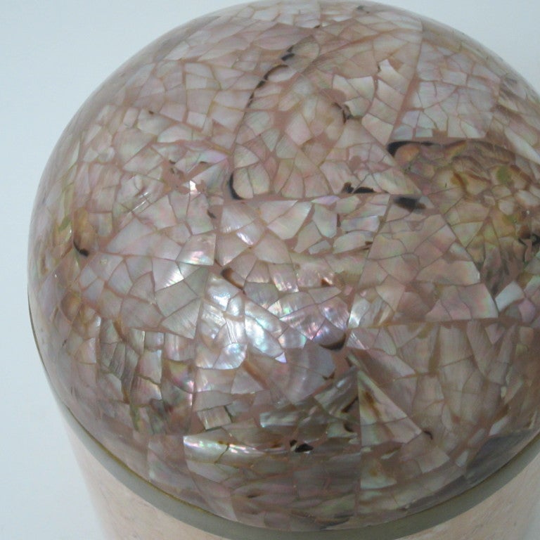 Maitland Smith Tessellated Marble and Mother-of-Pearl Canister In Good Condition In Miami, FL