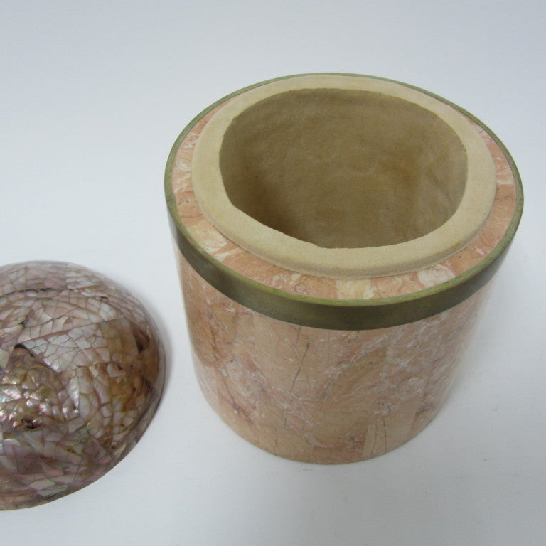 20th Century Maitland Smith Tessellated Marble and Mother-of-Pearl Canister