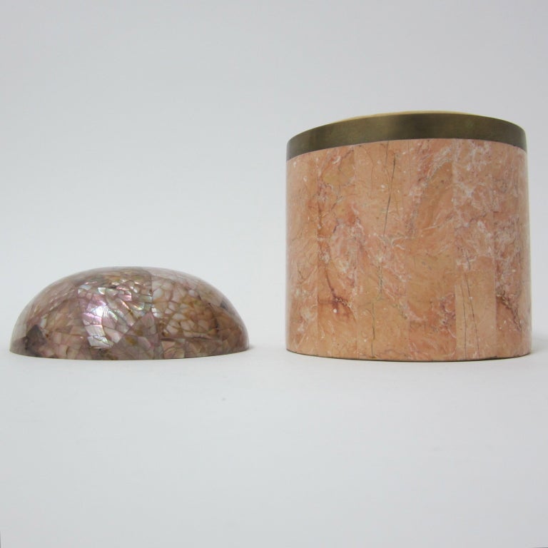 Maitland Smith Tessellated Marble and Mother-of-Pearl Canister 2