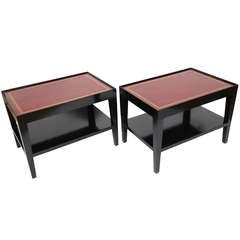 Pair of Leather Top Two Tier Side Tables