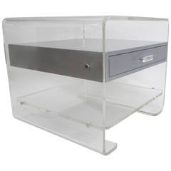 Silver Suspended Drawer in Lucite Three-Tier Side Table