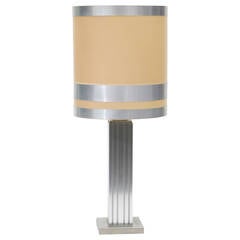 French Art Deco Aluminum Table Lamp with Original Shade