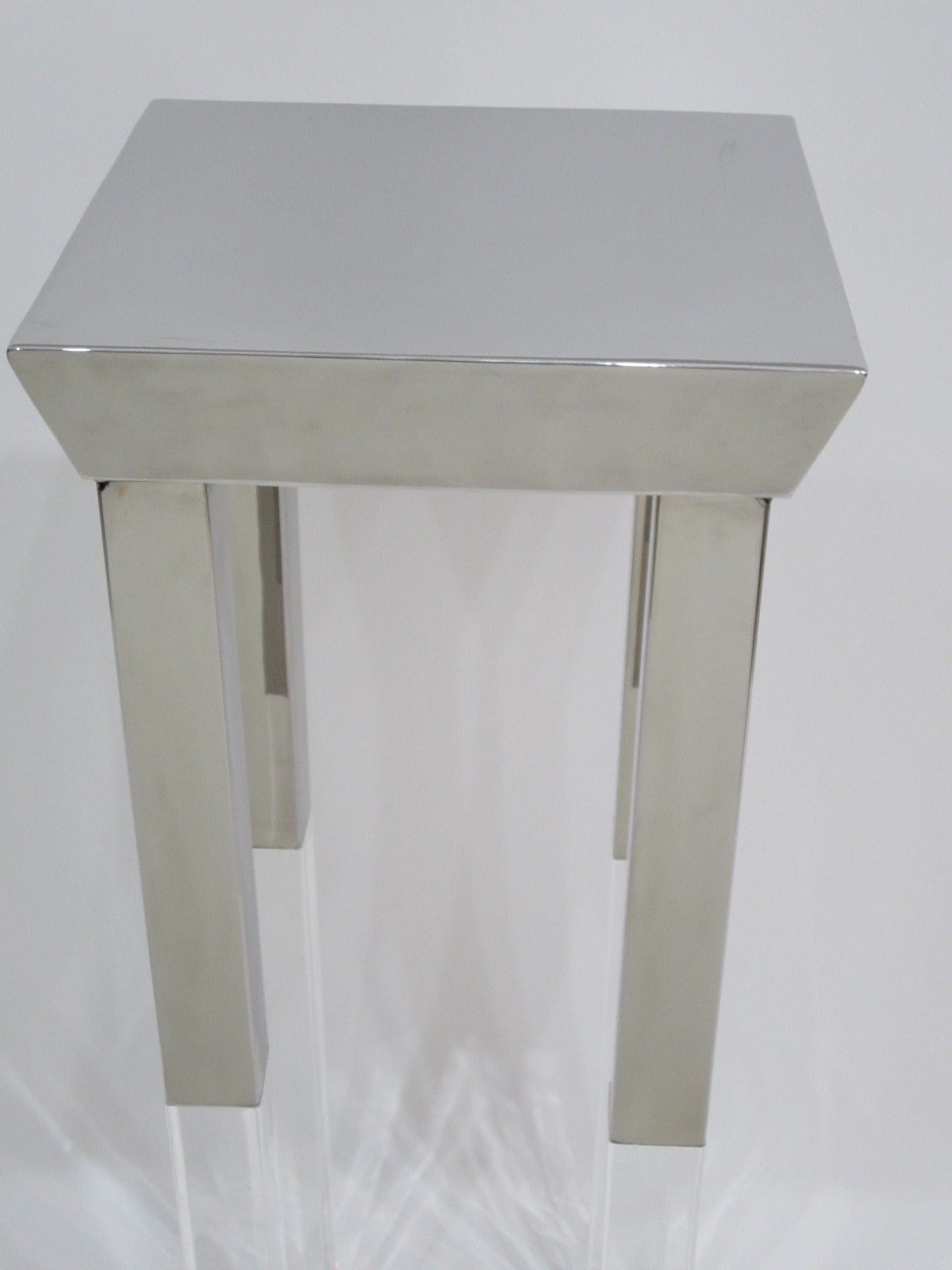 Late 20th Century Polished Steel and Lucite Side Table Manner of Charles Hollis Jones