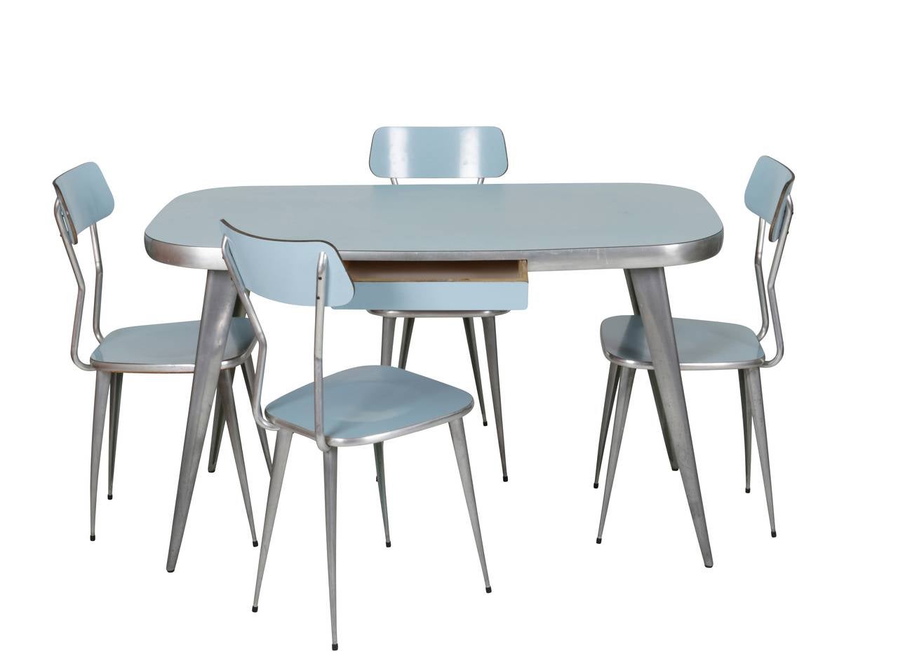 Mid-Century Modern Ernest Race Aluminum and Powder Blue Laminate Dining Set For Sale